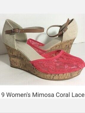 Apt.9 Ladies Lace Espadrilles Feminine Platform wedge Sandals Mimosa Coral Pink!